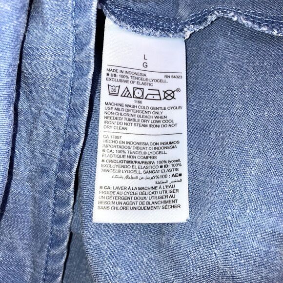 OLD NAVY L 100% Tencel Blue Demin Soft Chambray Dress Puff Sleeve Shirred Back - Picture 6 of 6